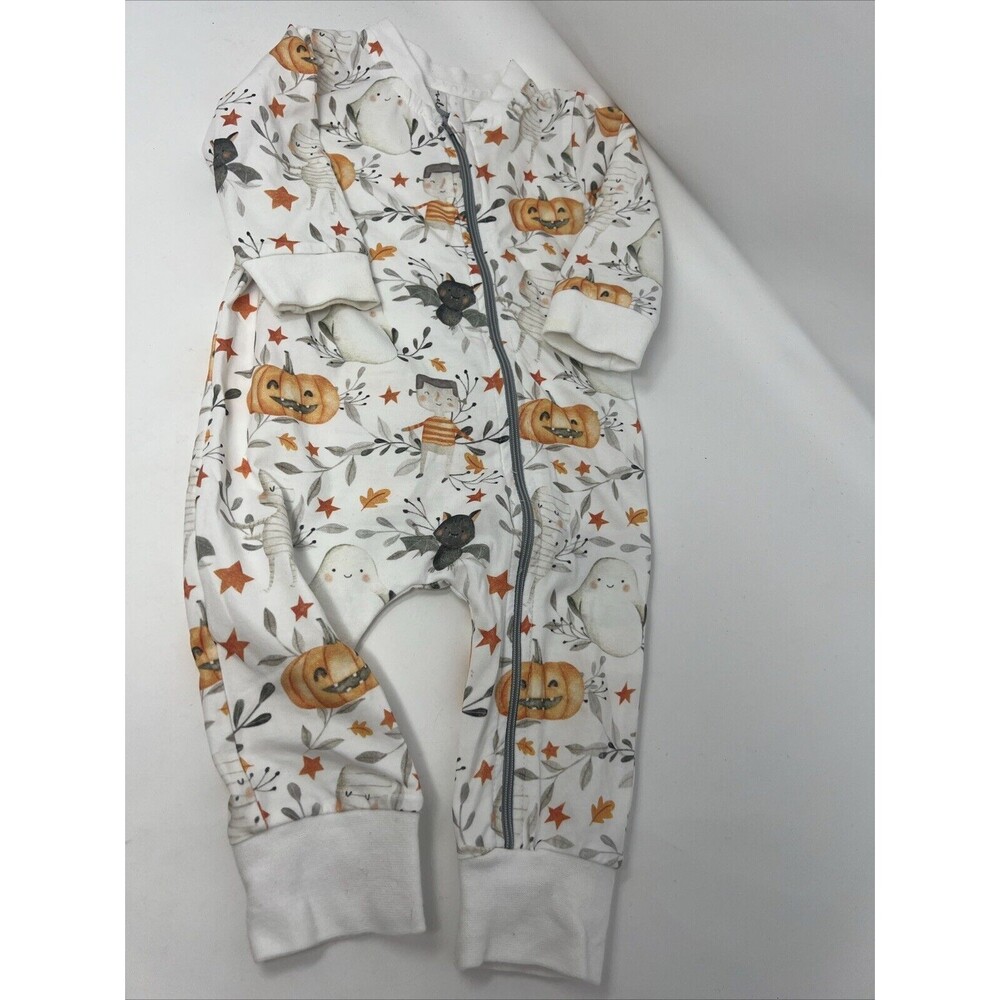 VELVET FAWN Boutique Full Zip Sleeper Halloween Pumpkin Bat Ghost 3-6 Month READ